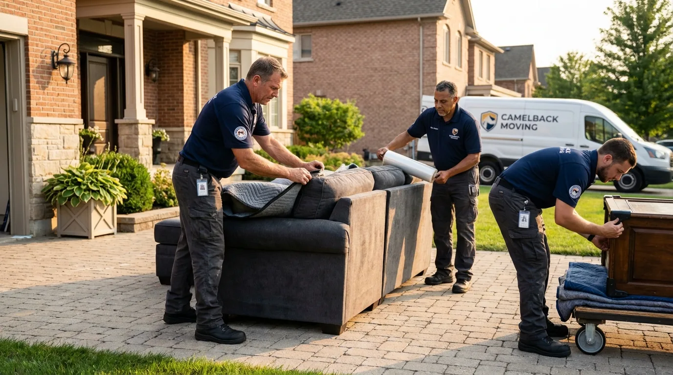 Large estate moving crew wrapping furniture in Bay City, MI