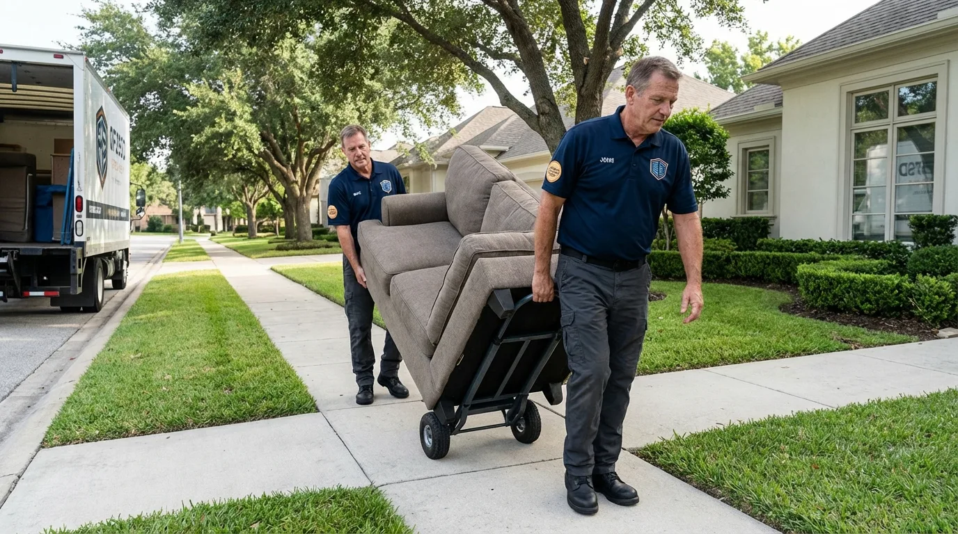 Local residential moving crew loading furniture in Bay City, MI