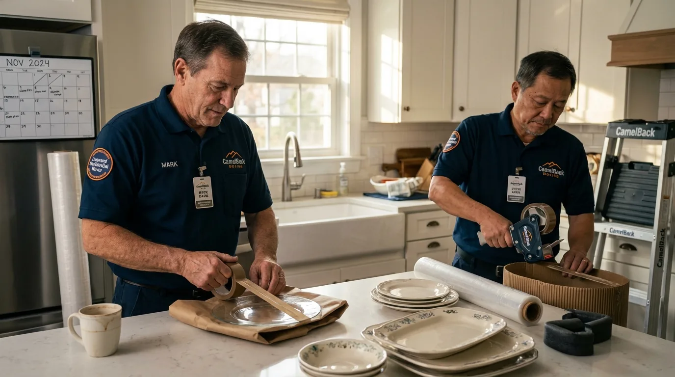 Professional crew packing kitchen dishware in Bay City, MI